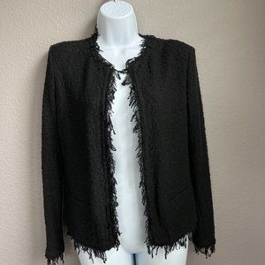 IRO "Shavani" Black Knit Open Jacket Size 36 Boucle Knit Fringed Edges